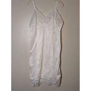 Vintage Movie Star White Lace Trim Slip Dress Antron III Nylon 40-AVE 3000A USA